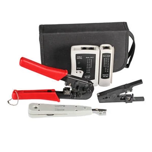 Netzwerk Werkzeug Set 4-teilig LSA-Tool Crimpzange Kabeltester Abisolierwerkzeug - Bild 1 von 12
