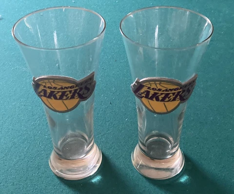 Vintage Los Angeles Lakers NBA Tall 16oz Beer Glasses (Set of 2). Clean & Rare! Cover