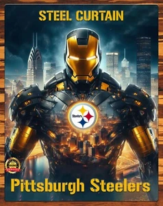 Pittsburgh Steelers - Iron Man - Steel Curtain - Rare - Metal Sign 11 x 14 - Picture 1 of 4