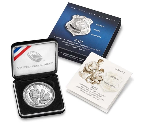 2021-P PROOF SILVER DOLLAR ✪ NATIONAL LAW ENFORCEMENT ✪ $1 OGP BOX COA ◢TRUSTED◣ Cover