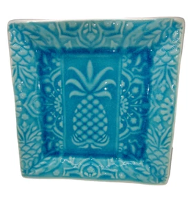 Plato de baratija de postre ensalada de piña turquesa tropical de gres Roscher 8" - Imagen 1 de 7