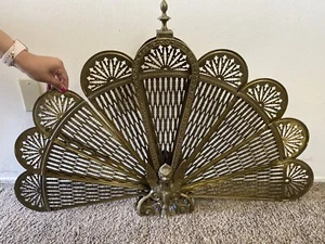 Peacock Brass Folding Fireplace Screen Fan Griffin Gargoyle Antique BROKEN READ! - Picture 1 of 24