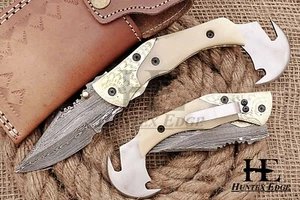 HUNTEX Custom Handmade Damascus Steel 130 mm Long Hunting Folding Pocket Knife - Picture 1 of 7