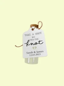 20ml Glass Bottle with Cork Personalised Tag We Tied the Knot Take a Shot GBT1a - Picture 1 of 10