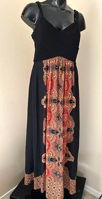 vintage SIGNATURE by ROBBIE BEE maxi dress black with abstract sleeveless sz 14 - Image 1 of 4