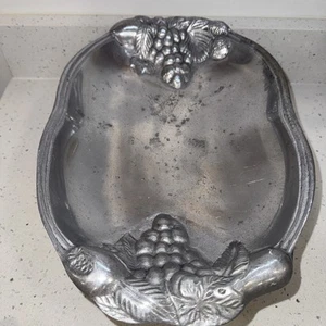 Platter Metal Oblong Handled Grapes Leaves  Tray Serving 15 by 9" - Picture 1 of 9