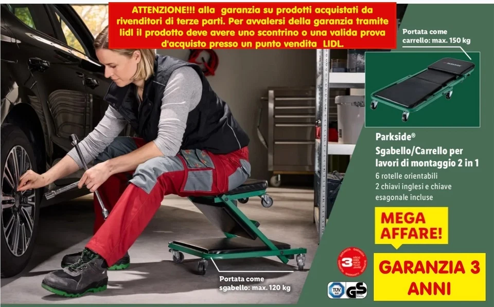 Sgabello / Carrello PARKSIDE per Lavori di Montaggio / Per Tua Auto / 6 Rotelle