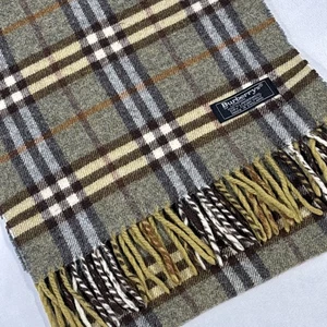 Burberrys Of London 100% Lambswool Light Khaki & Brown Burberry Check Scarf - Picture 1 of 7