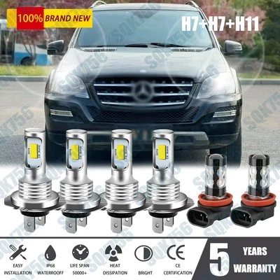 For Mercedes-Benz ML350 2006 - 2011 LED Headlights High/Low + Fog Light Bulbs 6X - Image 1 of 4