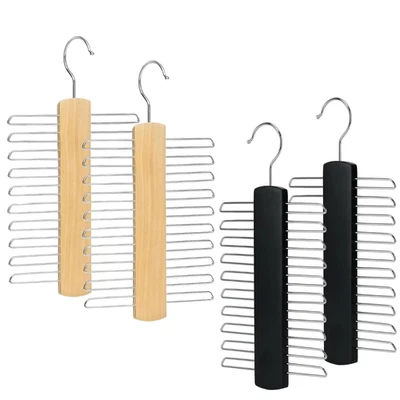 Tie Hanger Wooden Hangers Wardrobe Tie Organiser 20 Chrome Bars with Swivel Hook - Image 1 of 4
