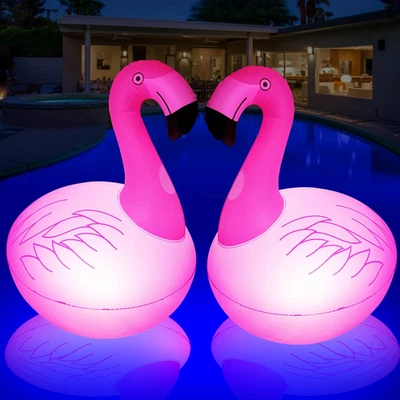 Deeprbling Flamingo Pool Lichter Schwimmend, Aufblasbare Flamingo Schwimmende, L - Bild 1 von 4