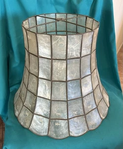 Vtg MCM Capiz Shell Large Lamp Shade Bell Shape Scalloped Bottom  16" x 12" - Picture 1 of 10