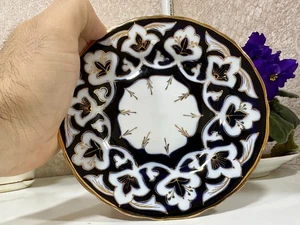 6er Set Usbekische Keramik Teller - handbemalt "Pakhta" Baumwolle Blumen Design UZB 1 - Bild 1 von 12