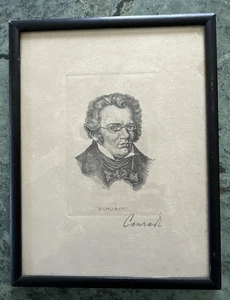 Vintage Portrait of Franz Schubert Glass Framed Labled Mueller Bros Signed - Picture 1 of 10