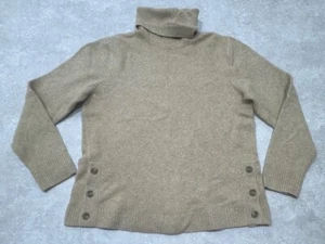 J Crew Tan Brown Women's Button turtleneck in extra-soft yarn Medium Bc907 - Picture 1 of 9