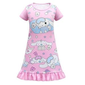 Cinnamon dog 3-10-year-old girl's nightgown round neck short sleeved dress - Picture 1 of 14