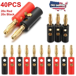40Pcs 4mm Gold Plated Banana Plugs Audio Jack Speaker Wire Cable Screw Connector - Picture 1 of 11