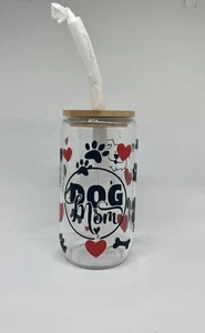 Dog mom 16oz Libby Glass, Beer Glass Can, With bamboo lid and straw - Picture 1 of 6