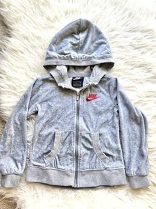 Y2K Nike Little Girl Gray Velour Hoodie Size 4T 3-4 Yrs 98-104cm - Picture 1 of 3
