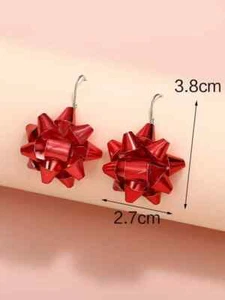 RED CHRISTMAS Bow Earrings, French Hook  - Picture 1 of 3