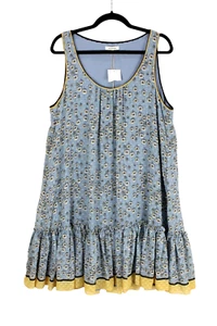 NWT Max Studio Swing Sleeveless Dress Size L Bee Print Tiered Hem Blue Yellow - Picture 1 of 13