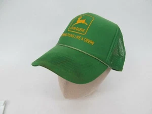 Vintage Trucker Hat Cap John Deere Green Snapback Padded Mesh - Picture 1 of 3