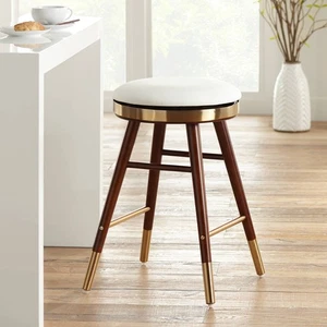 Parker Walnut Bar Stool 26" High Modern White Cushion for Kitchen Counter Island - Picture 1 of 8