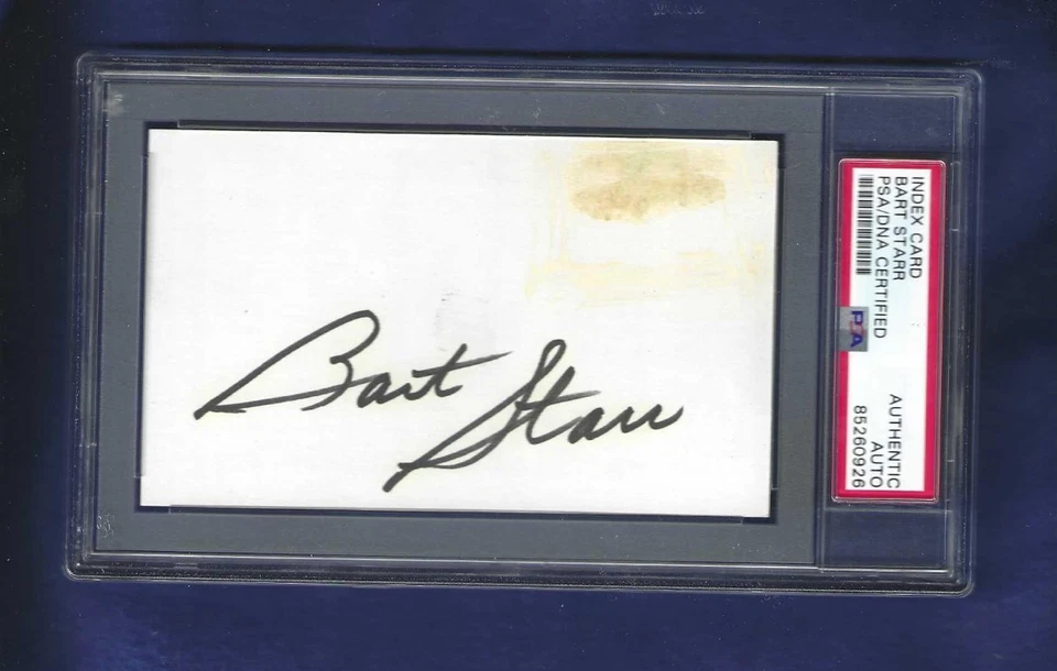 Bart Starr Autographed Green Bay Packers Football HOFer 3x5 Card PSA SLABBED - Image 1 of 1