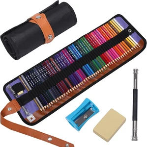 50 Colored Pencils Set with Roll up Canvas Case for Adult Coloring Books Drawing - Picture 1 of 12