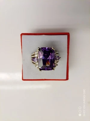 Anel de prata esterlina RSC 925 com ametista e cristais tamanho 6 - Imagem 1 de 4