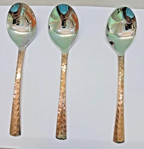 Copper Steel Hammered Spoon Serving Set Traditional Indian Design tableware 3 Pc - Picture 1 of 4