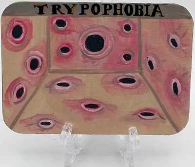 Wall of Trypophobia Fear of Holes Horror Folk Art Portrait Original ACEO 2.5x3.5 - Image 1 of 4