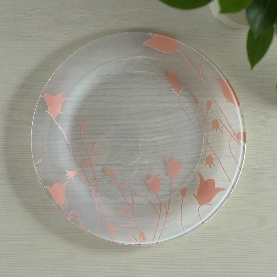 Винтажный Arcoroc Франция стеклянные тарелки комплект из 8 розовый цветочный тюльпан круглый обеденный декор - Изображение 1 из 4