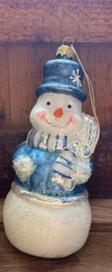 HANDBLOWN GLASS BLUE SNOWMAN 6" TALL CHRISTMAS ORNAMENT O#11 - Picture 1 of 4