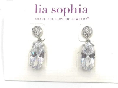 Lia Sophia "Moon Rock” Cubic Zirconia wt. 7.2ct.  Silver Tone Drop Earrings - Image 1 of 3