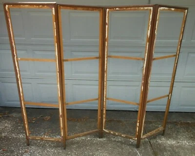 Antique Folding 4 Panel Screen Room Divider 1890 -1910 Frame 61" H  76" W - Image 1 of 4