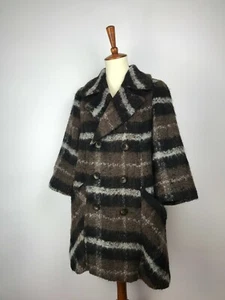 Diesel Women's Wool Alpaca Brown Gray Jacket Coat Plaid US6 US8 S Small - Picture 1 of 11