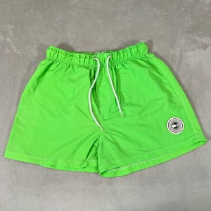 Vintage 80s Ocean Pacific OP Swim Trunks Mens Medium Neon Green Surf Drawstrings - Picture 1 of 12