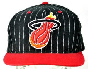 NBA Miami Heat Mitchell & Ness Black Red Stripe Denim Snapback Hat Cap - Picture 1 of 6