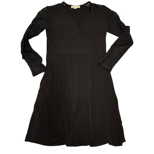 Abito nero Michael Kors manica pizzo scollo a V aderente svasato carriera piccolo