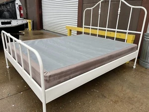Brand IKEA White Metal Queen Bed Frame Excellent Condition - Picture 1 of 9