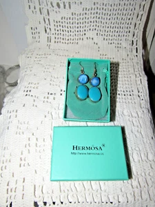 HEMOSA Botswana Agate and Opalite Dangle Earrings made USA - Picture 1 of 2