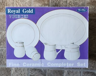 Royal Gold 7-Piece Fine Ceramic Morning Set – White with Gold Trim - Image 1 of 4