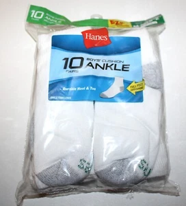 Hanes 10-Pack White/Gray Boys' Cushion Ankle Socks - Size M, Shoe Size 9-2.5 - Picture 1 of 1