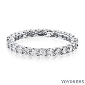 Solid 14K White Gold Moissanite Eternity Wedding Band 1 CT Excellent Round Cut - Picture 1 of 12