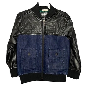 Guess Boys Kids Faux Vegan Leather Denim Jacket Size Small 4 Full Zip - Picture 1 of 8