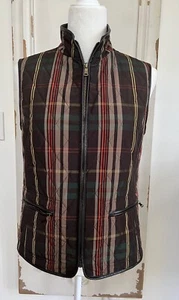 Talbots Quilted Brown Plaid Lightweight Puffer Vest Women S Full Zip Riding Fall - Picture 1 of 9