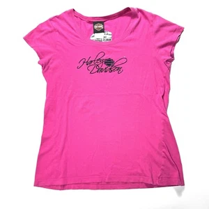 Y2K Harley Davidson Shirt Pink and Black Size Large Womens Sequins Sparkle - Picture 1 of 5