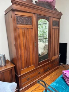Antique Victorian carved Mahogany breakfront triple fitted combination wardrobe - Picture 1 of 5