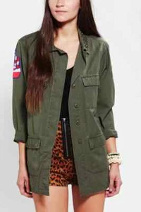 Kill City Military Style Button Down Shacket Unisex Sz Small Studded Patches - Picture 1 of 12